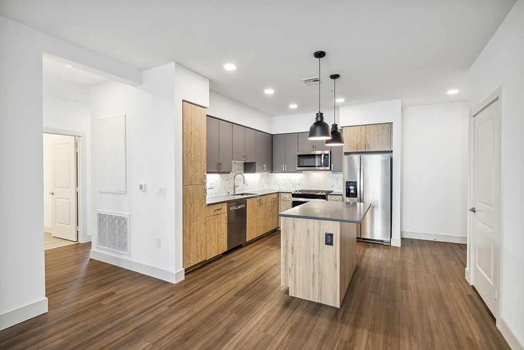 Kitchen with hardwood floors at The Braydon Apartments in Napa CA